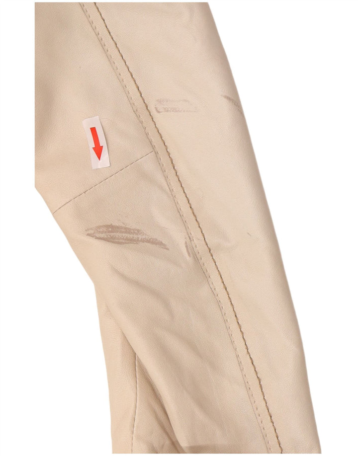 Vintage mujer crop cuero blazer chaqueta Reino Unido 8 pequeño beige