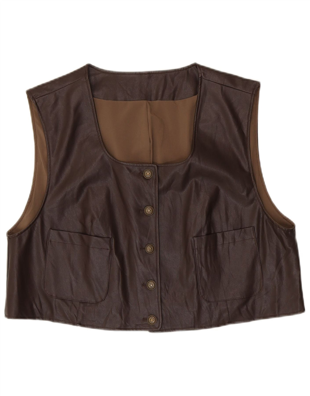 Vintage mujer crop oversized cuero gilet Reino Unido 14 marrón medio
