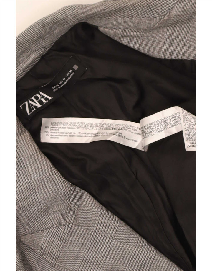 Zara Mujer Chaqueta Blazer De 1 Botón EU 42 Poliéster A Cuadros Gris Grande