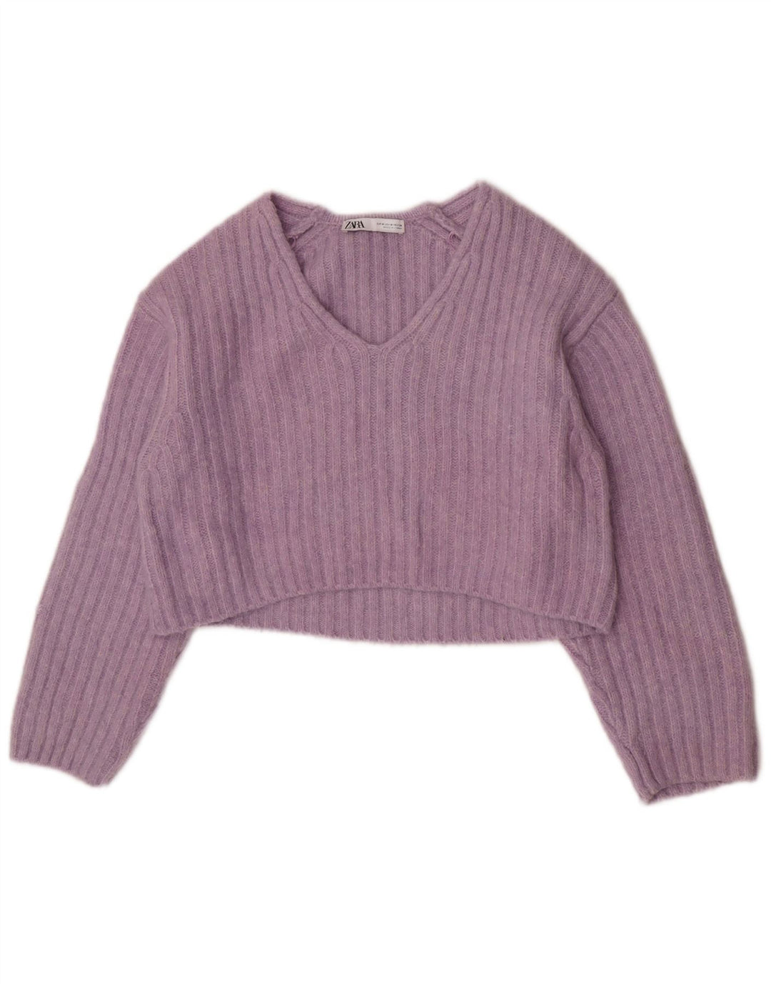 Zara Jersey corto con cuello en V para mujer UK 44 Poliéster morado medio