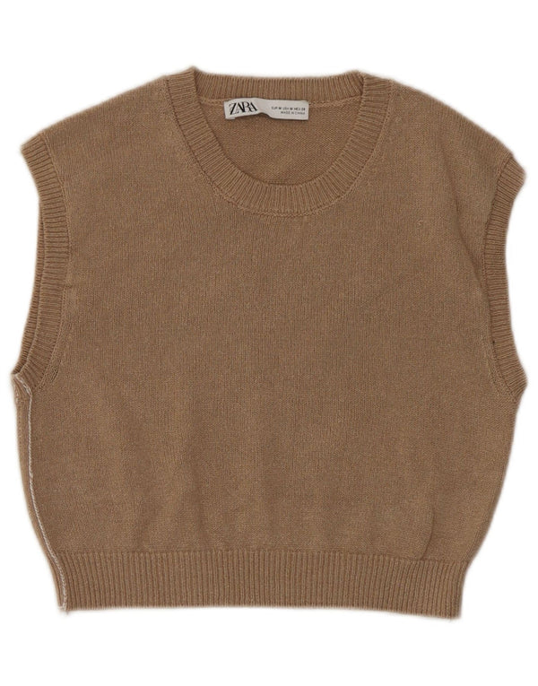Zara Mujer Crop Vest Tank Top UK 42 Marrón Medio