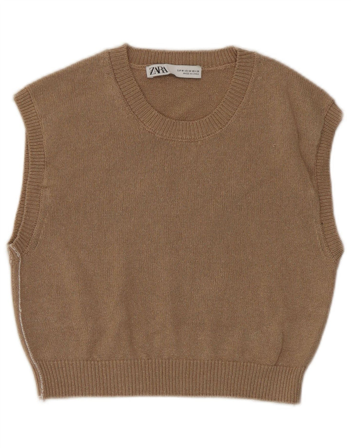 Zara Mujer Crop Vest Tank Top UK 42 Marrón Medio