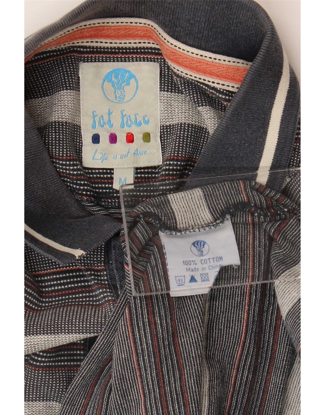Polo de hombre Fat Face de algodón a rayas en gris medio