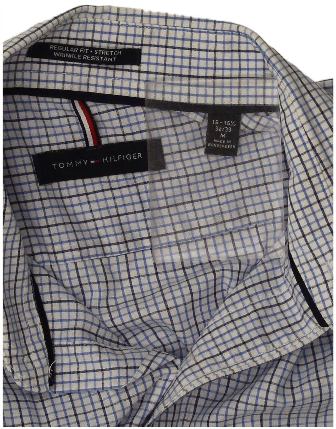 Tommy Hilfiger Camisa de corte regular para hombre Talla 15 1/2 Algodón a cuadros azul mediano
