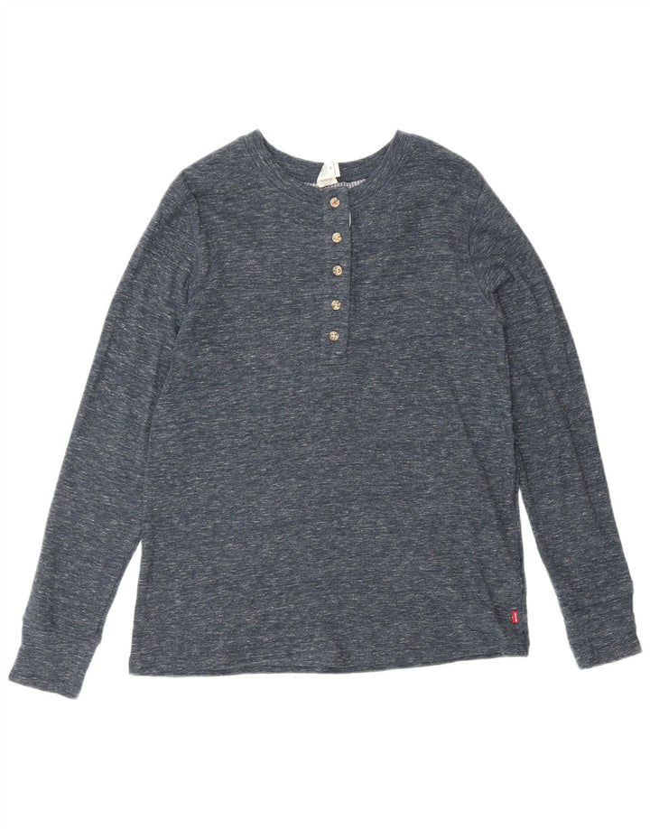 Levi's Top de manga larga para mujer UK 12 Medium Azul marino moteado de algodón clásico