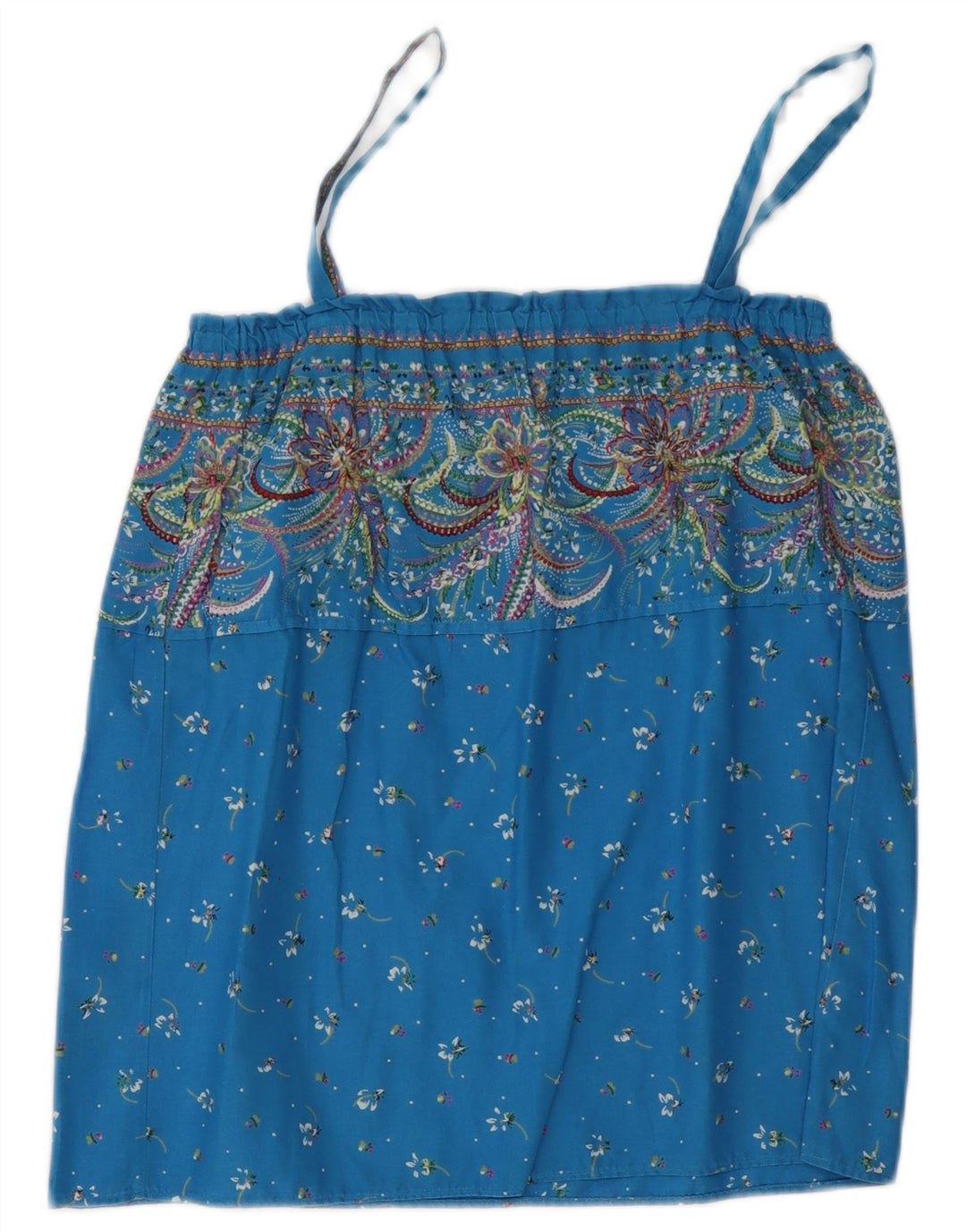 Vintage mujer Cami Top Reino Unido 12 Azul Medio Floral