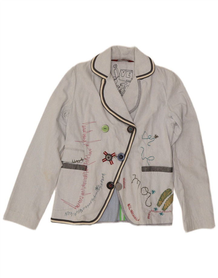 Desigual Chaqueta tipo blazer con gráfico de 3 botones para mujer EU 42 Grande Algodón azul