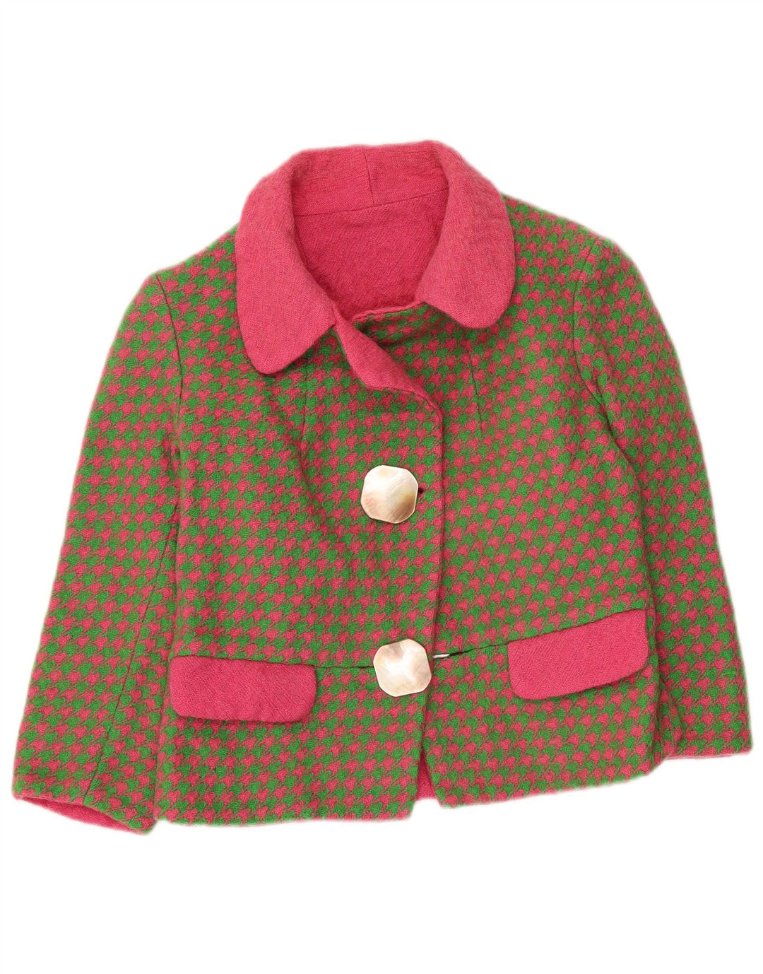Vintage mujer 3/4 manga Blazer chaqueta Reino Unido 8 pequeño caqui pata de gallo