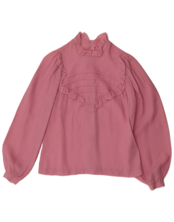 Vintage mujer manga larga blusa Top Reino Unido 12 rosa medio