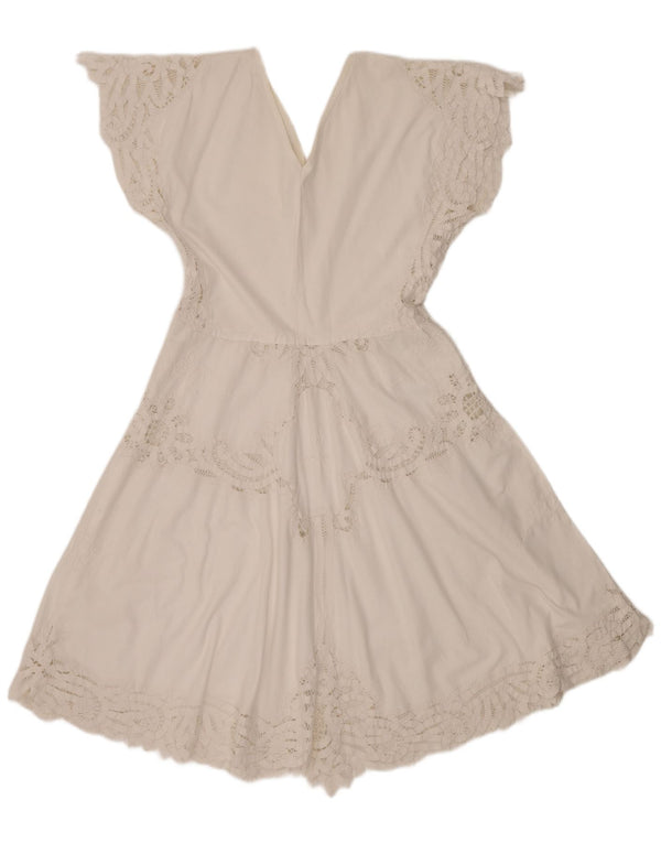 Vintage mujer A-Line vestido Reino Unido 14 grande blanco Boho