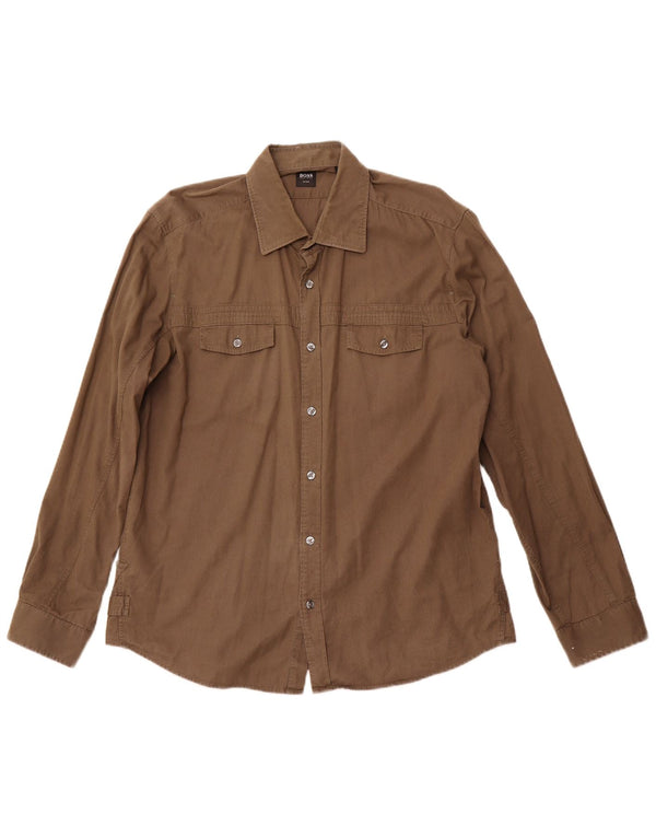 HUGO BOSS Camisa ajustada para hombre XL Marrón