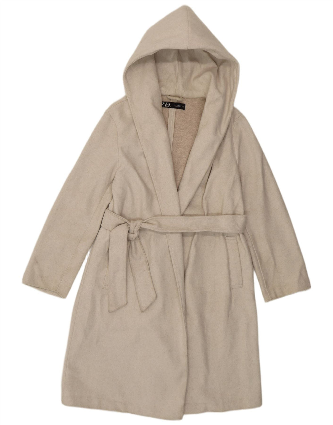 Zara Abrigo con capucha para mujer UK 44 Medio Off White Poliéster