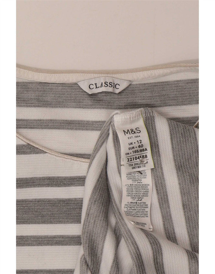 Marks & Spencer Top para mujer manga 3/4 UK 42 Poliéster a rayas gris medio