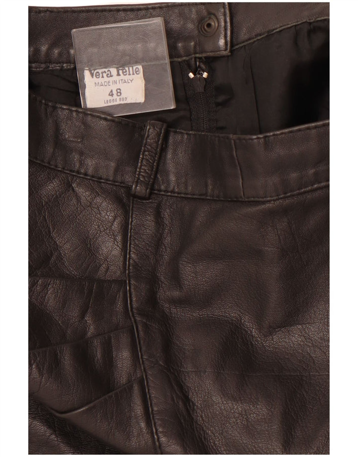 VINTAGE Falda de cuero de cintura alta para mujer IT 48 XL W28 Cuero negro