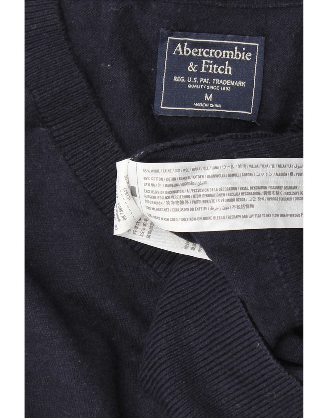 Abercrombie & Fitch Jersey con cuello en V para hombre de lana azul marino medio