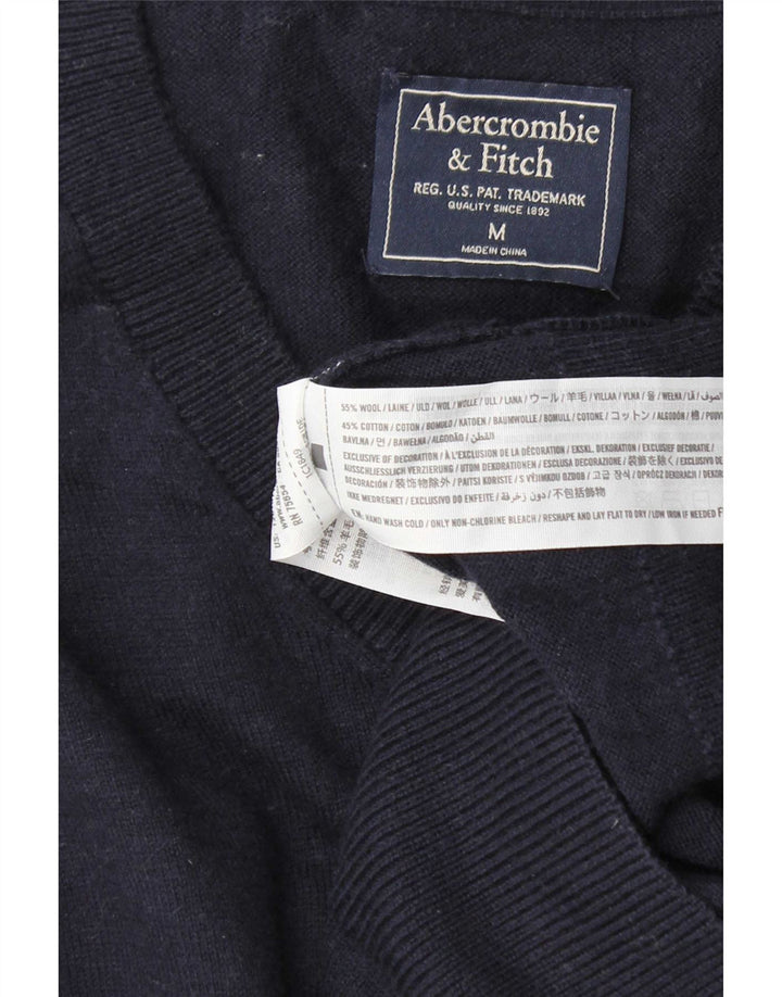 Abercrombie & Fitch Jersey con cuello en V para hombre de lana azul marino medio