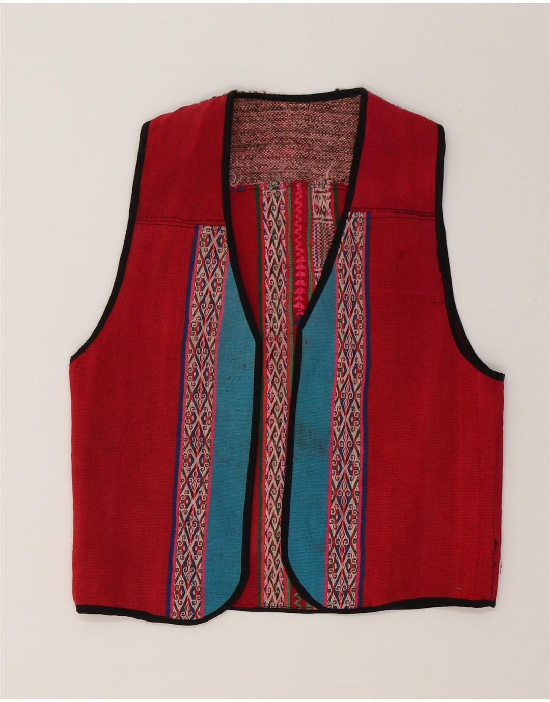 Vintage mujer chaleco Reino Unido 12 medio rojo geométrico