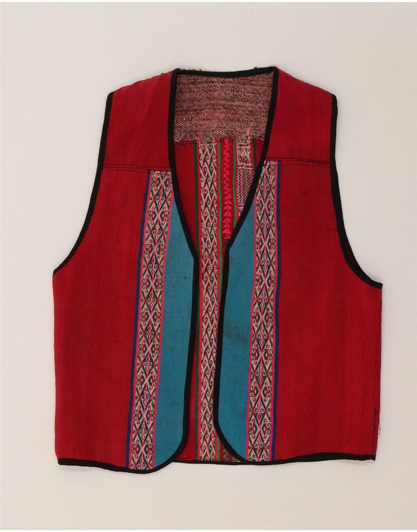 Vintage mujer chaleco Reino Unido 12 medio rojo geométrico