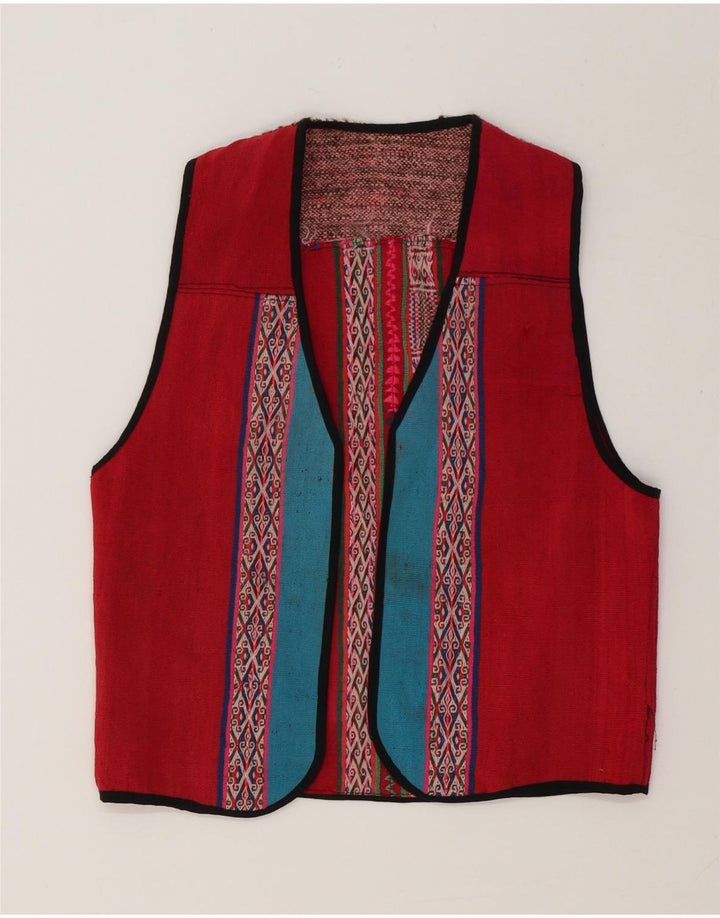 Vintage mujer chaleco Reino Unido 12 medio rojo geométrico