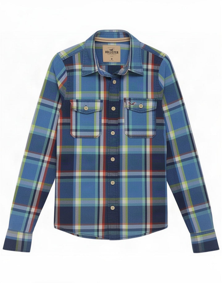 Camisa Hollister para hombre de algodón a cuadros azul medio