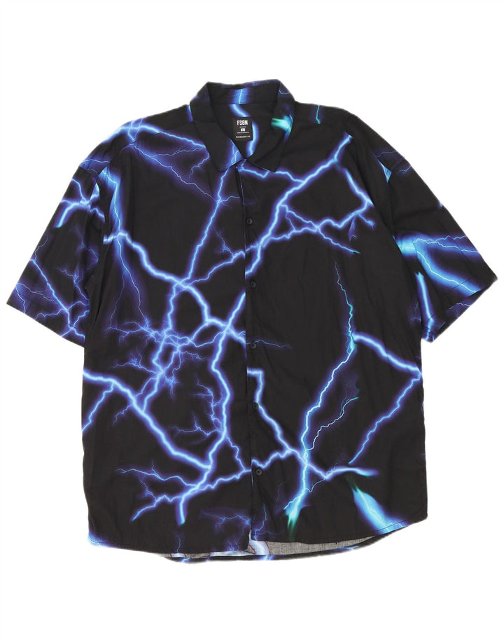 FSBN Camisa de manga corta extragrande para hombre de algodón geométrico negro grande