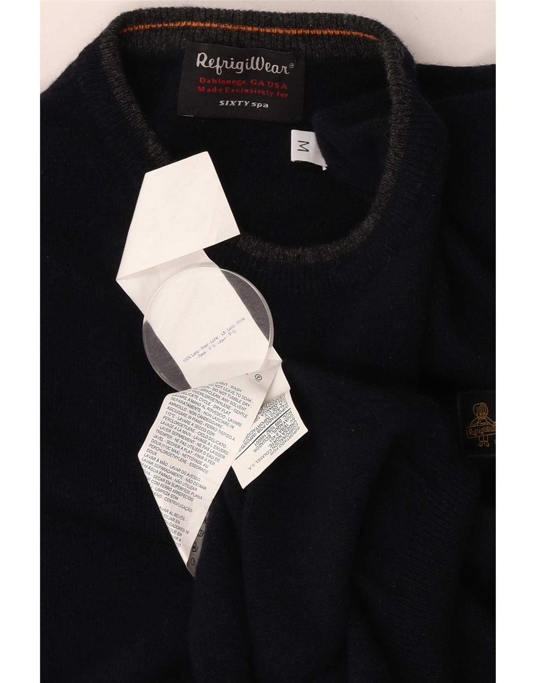 Refrigiwear Mens Sixty spa Jersey de cuello redondo suéter de lana azul marino medio