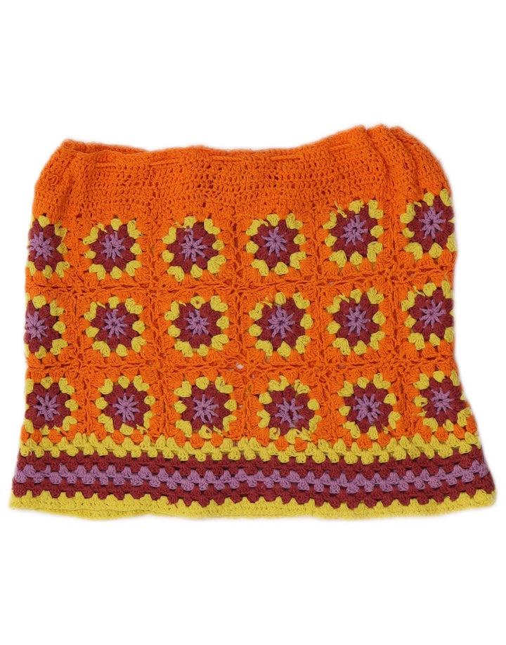 Vintage mujeres ver a través de mini falda W28 medio naranja floral
