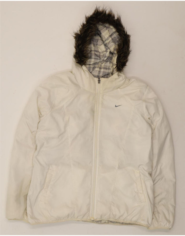 Nike Chaqueta acolchada reversible con capucha para hombre UK 44 2XL Poliéster a cuadros blancos