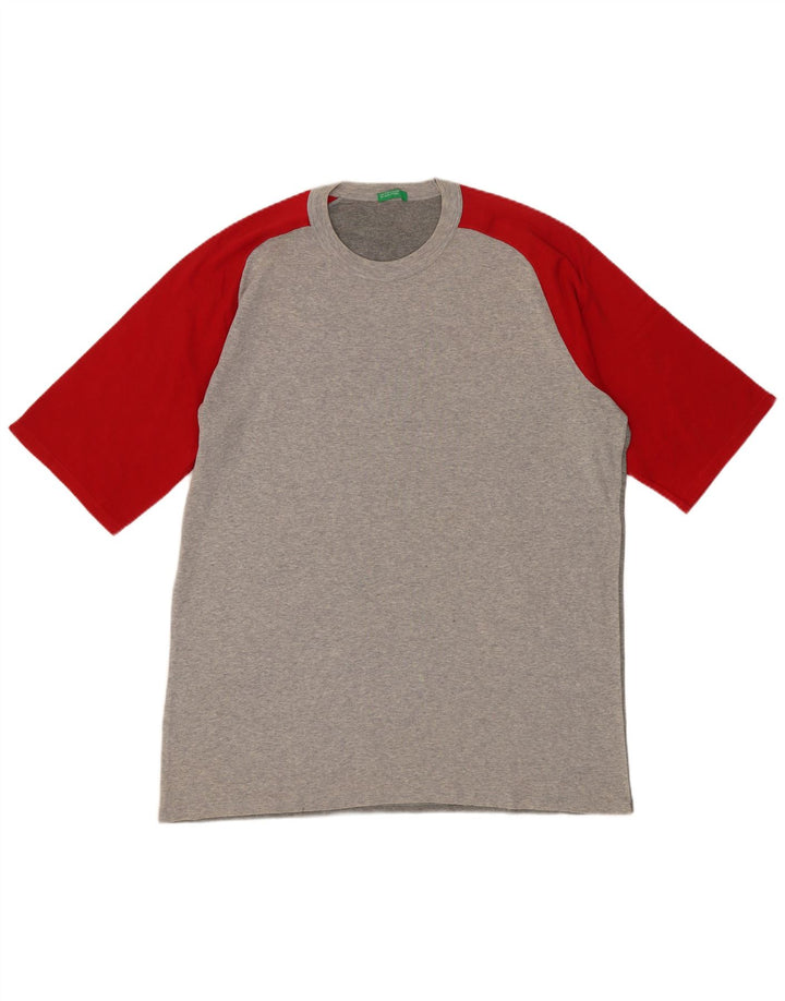 BENETTON Camiseta Hombre Top Gris Medio Colorblock