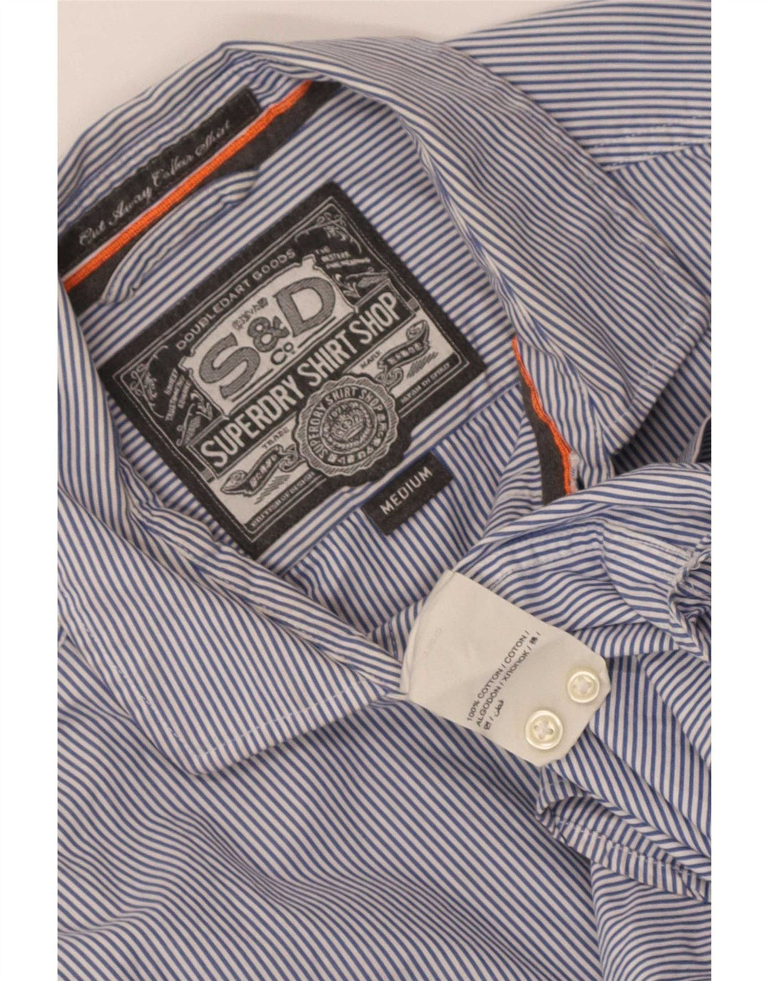 Camisa Superdry Hombre De Algodón A Rayas Azul Medio
