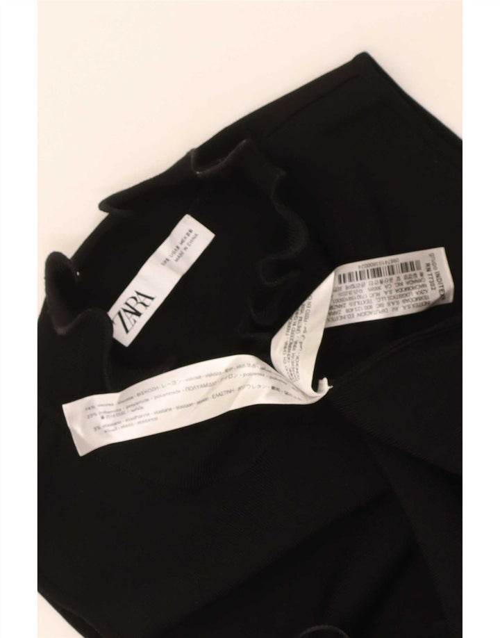 Zara Mujer Vestido Halter Con Volantes UK 40 Small Viscosa Negra