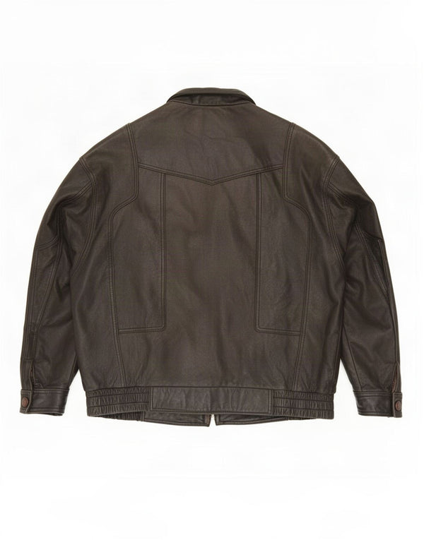 Chaqueta de cuero vintage para hombre IT 56 3XL Negro