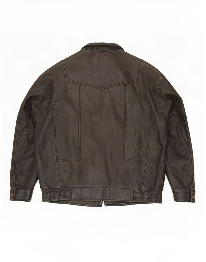 Chaqueta de cuero vintage para hombre IT 56 3XL Negro