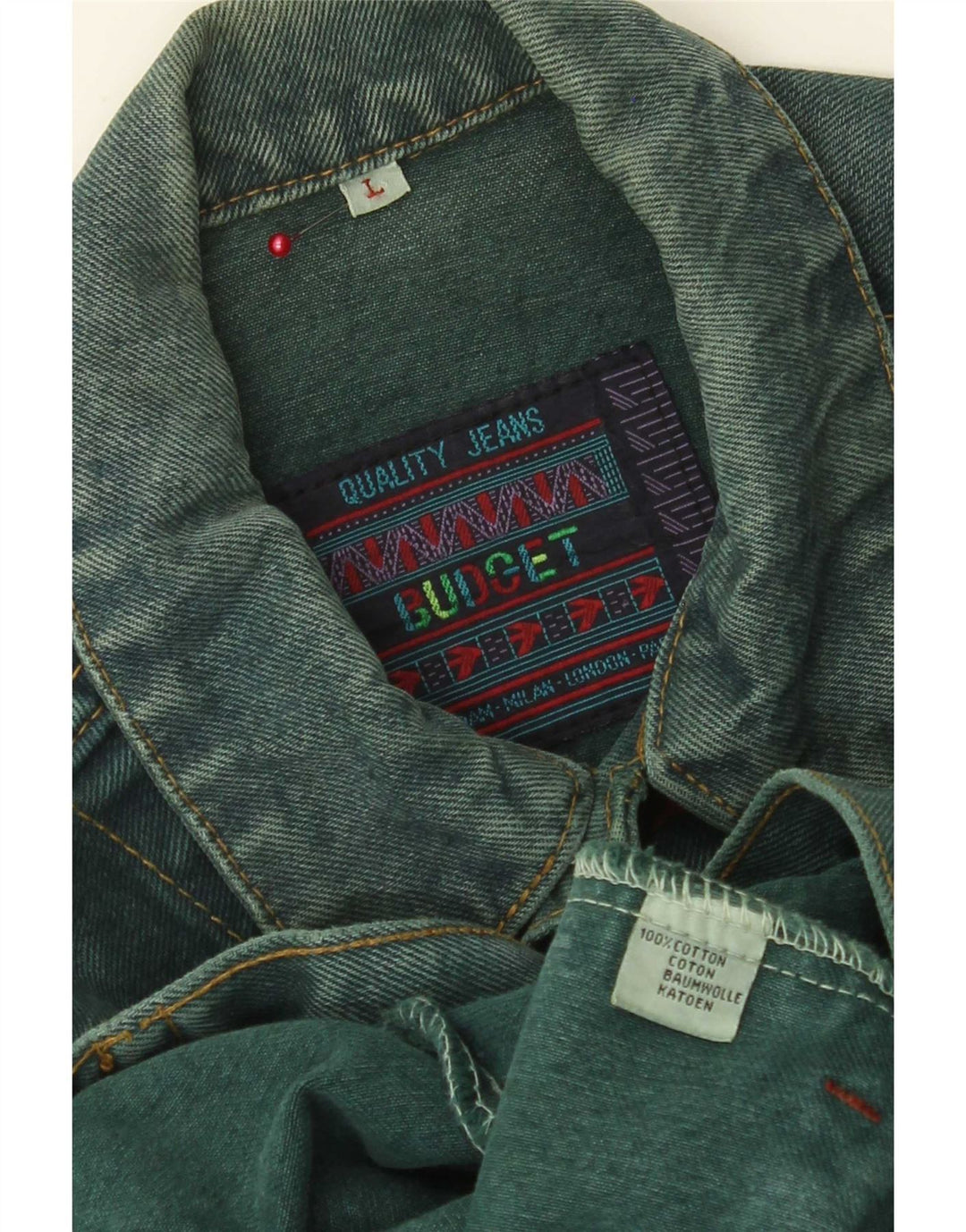 Vintage hombres chaqueta de mezclilla Reino Unido 40 algodón verde grande