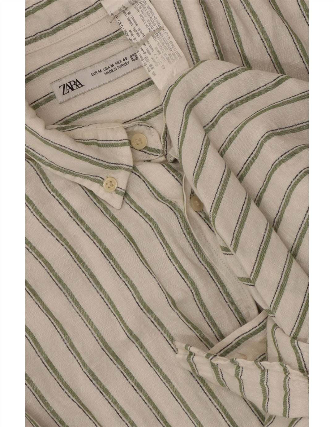 Zara Hombre Camisa Mediana Lino Rayas Blanca