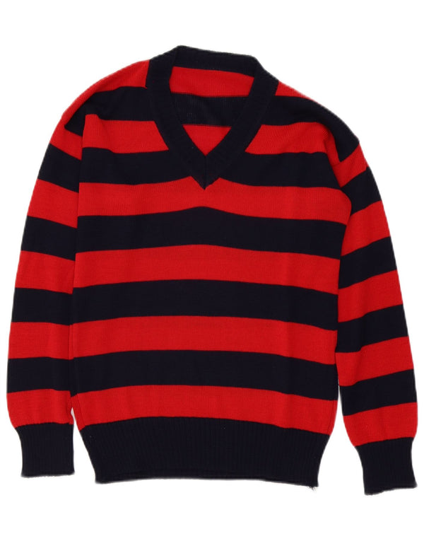 Vintage mujer V-cuello jumper suéter Reino Unido 12 rayas rojas medianas