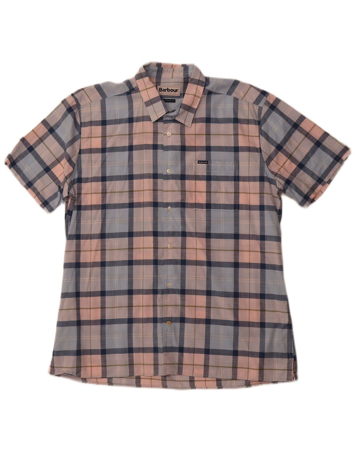 BARBOUR Hombre Regular Fit Camisa De Manga Corta De Algodón A Cuadros Azul Medio