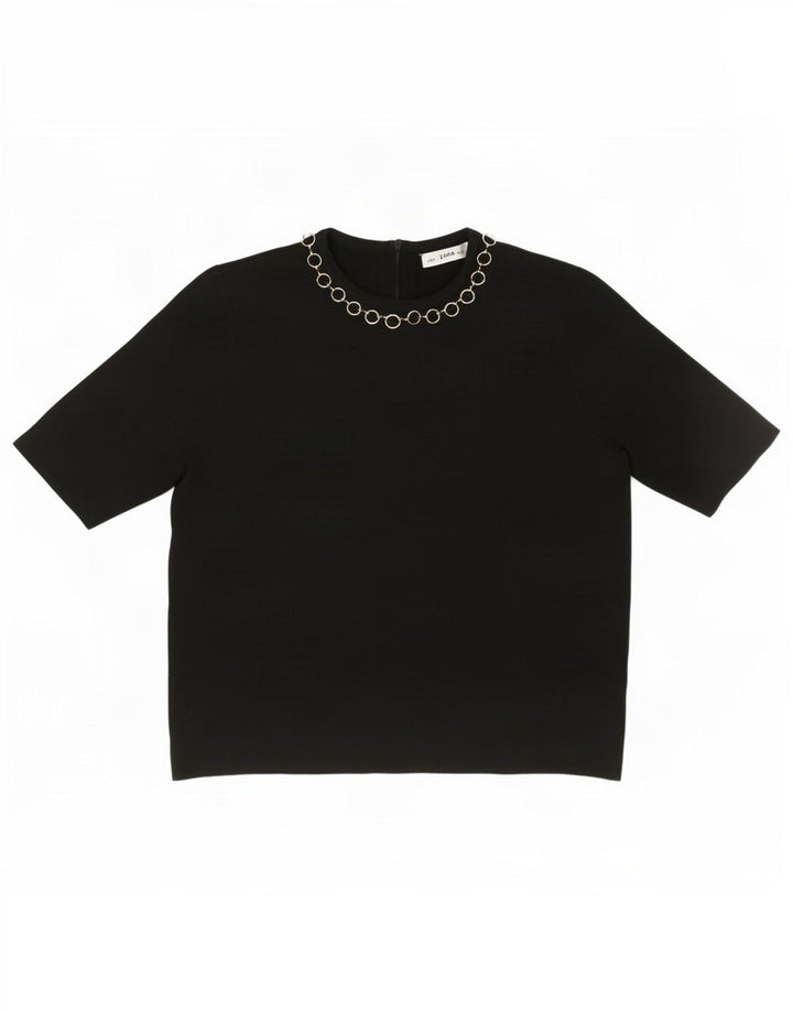 Zara Mujer Crop Blusa Top UK 10 Small Viscosa Negra