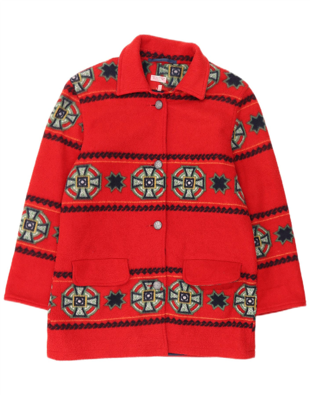 Vintage mujer abrigo de gran tamaño Reino Unido 16 poliéster geométrico rojo grande