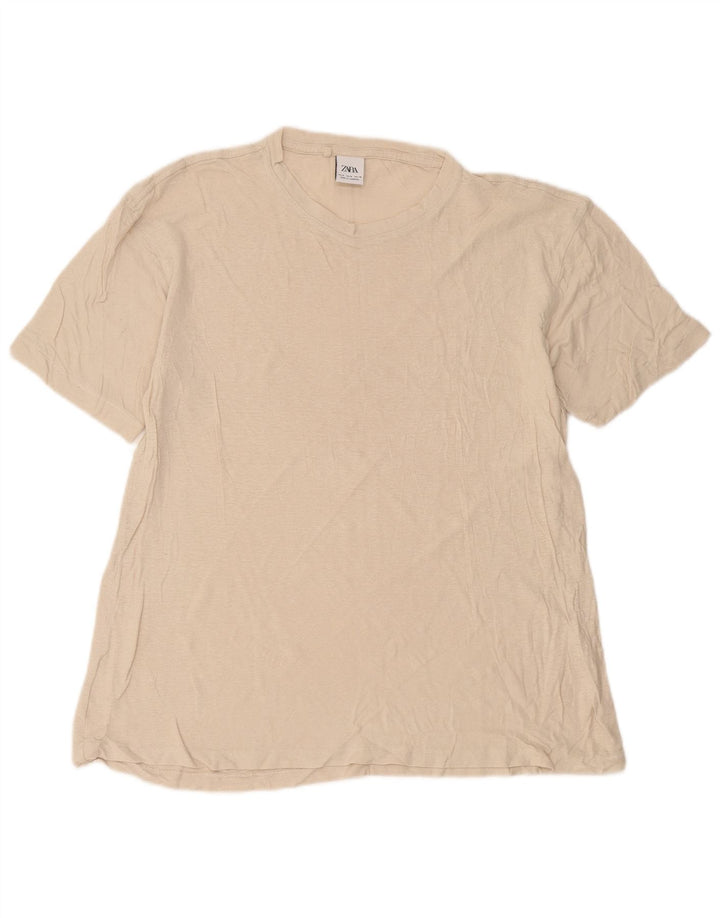 Zara Hombre Camiseta Top Lino Beige Medio