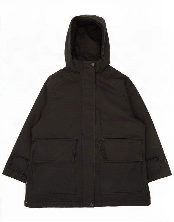 Zara Mujer Abrigo Acolchado Con Capucha UK 46 Grande Algodón Negro