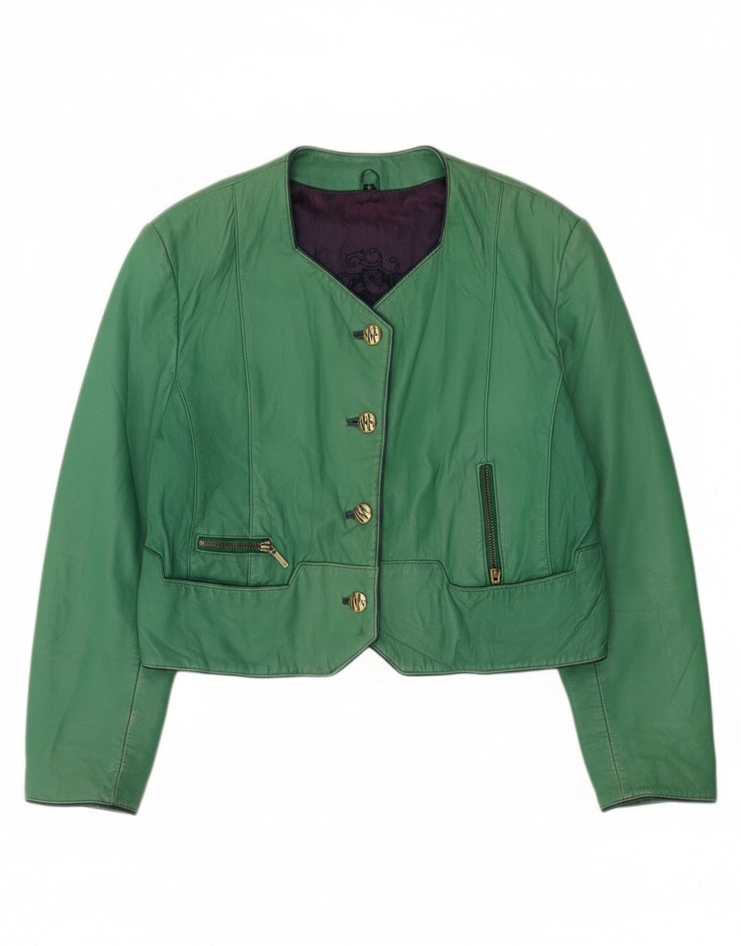 Vintage mujer crop 4 botón chaqueta EU 42 verde grande