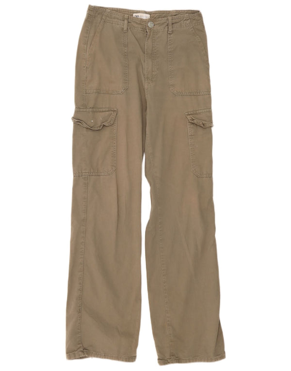Zara Mujer Pantalón Cargo Holgado EU 36 XS W26 L31 Algodón Caqui