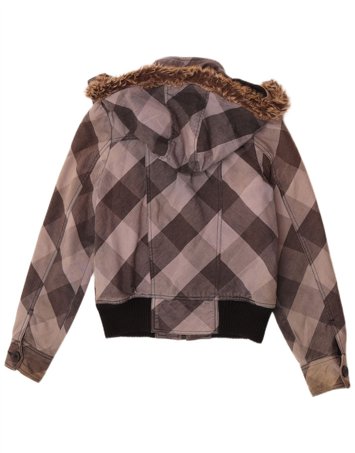 Roxy Chaqueta Bomber con Capucha para Mujer UK 10 Small Grey Check Cotton