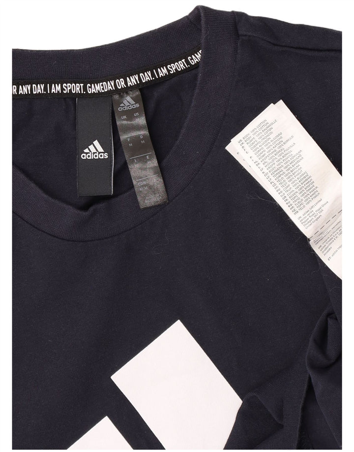 Adidas Hombre Camiseta Gráfica Top Medio Azul Marino Algodón