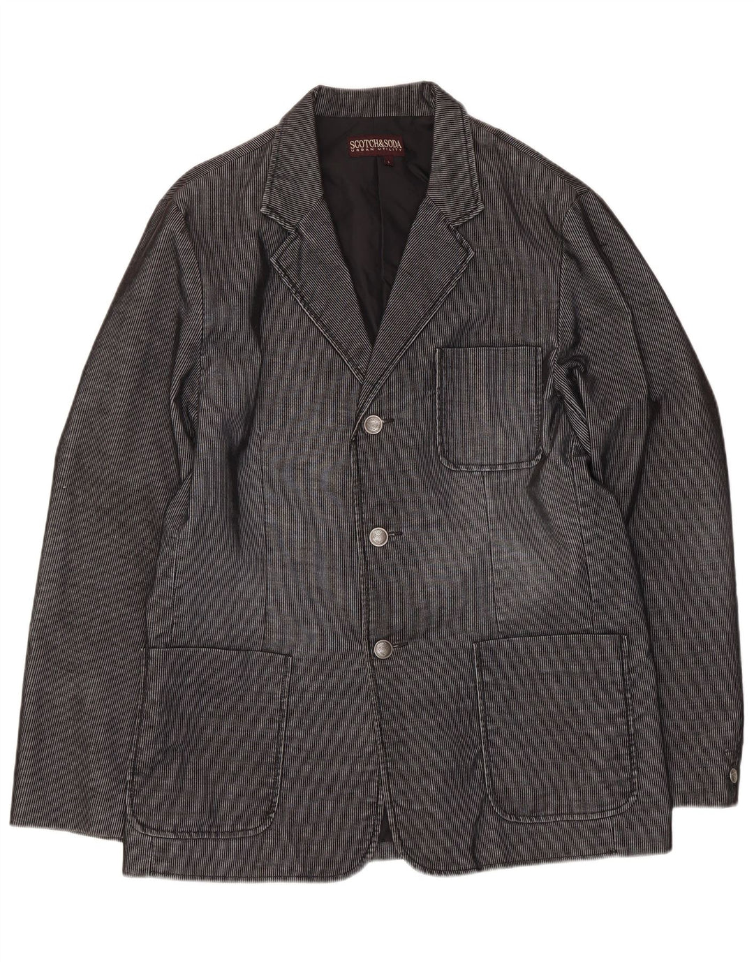 Scotch & Soda Chaqueta tipo blazer de 3 botones para hombre Reino Unido 40 Grande Gris Algodón a rayas