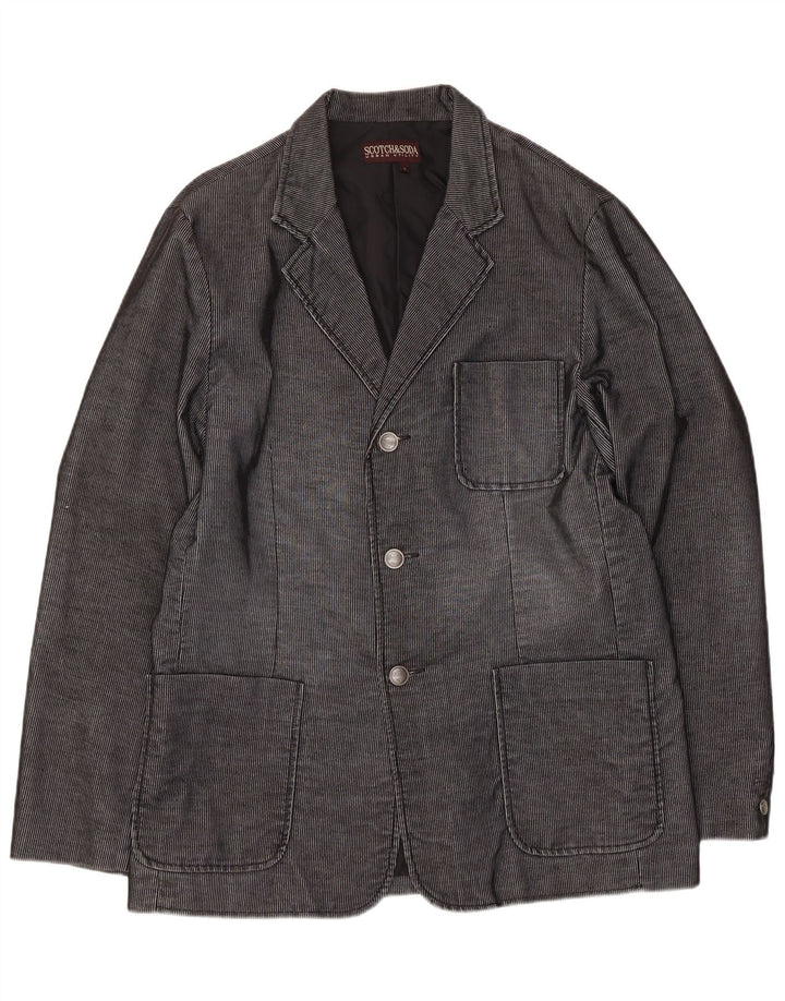 Scotch & Soda Chaqueta tipo blazer de 3 botones para hombre Reino Unido 40 Grande Gris Algodón a rayas