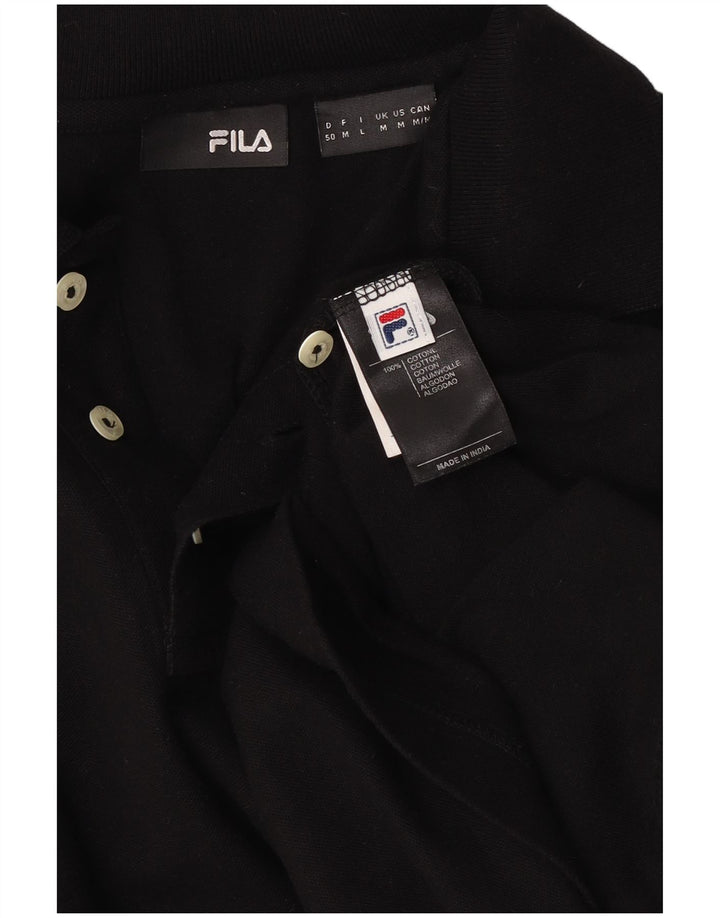 Fila Polo De Manga Larga Para Hombre Algodón Negro Mediano
