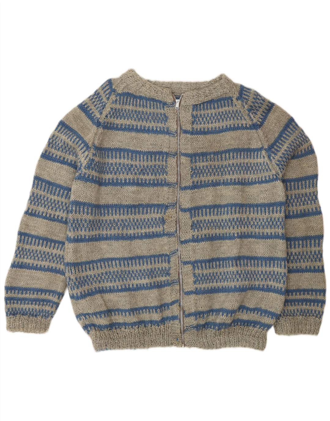 Vintage hombres Cardigan suéter grande gris rayas