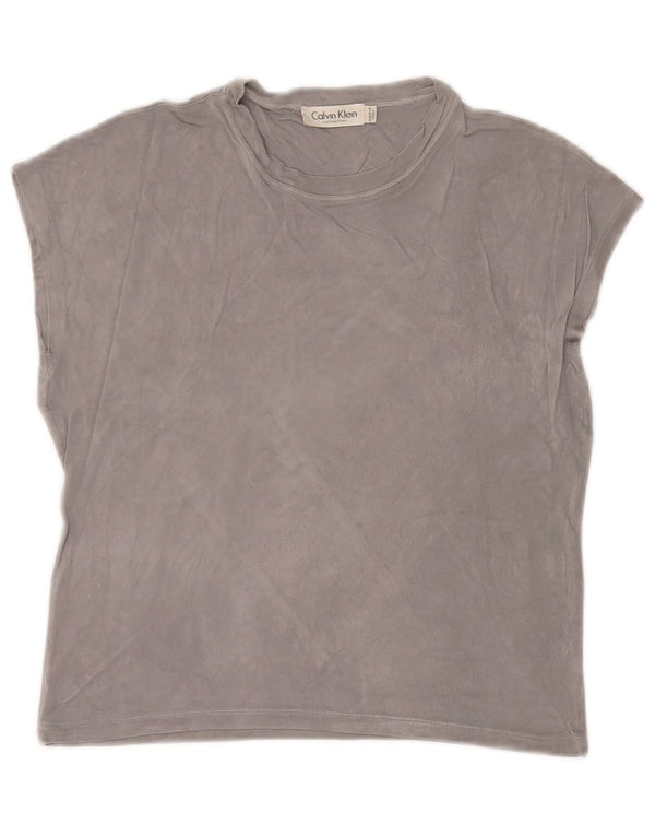 Calvin Klein Camiseta corta para mujer UK 14 Rayón gris medio